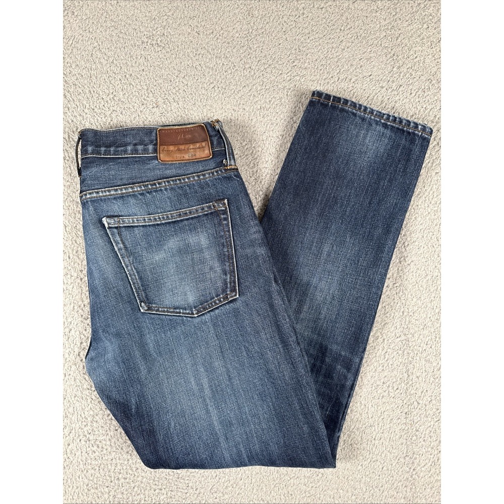 J Crew 484 Jeans Mens 33x32 (34x31) Blue Kaihara‎ Japanese Denim Whiskers Cotton